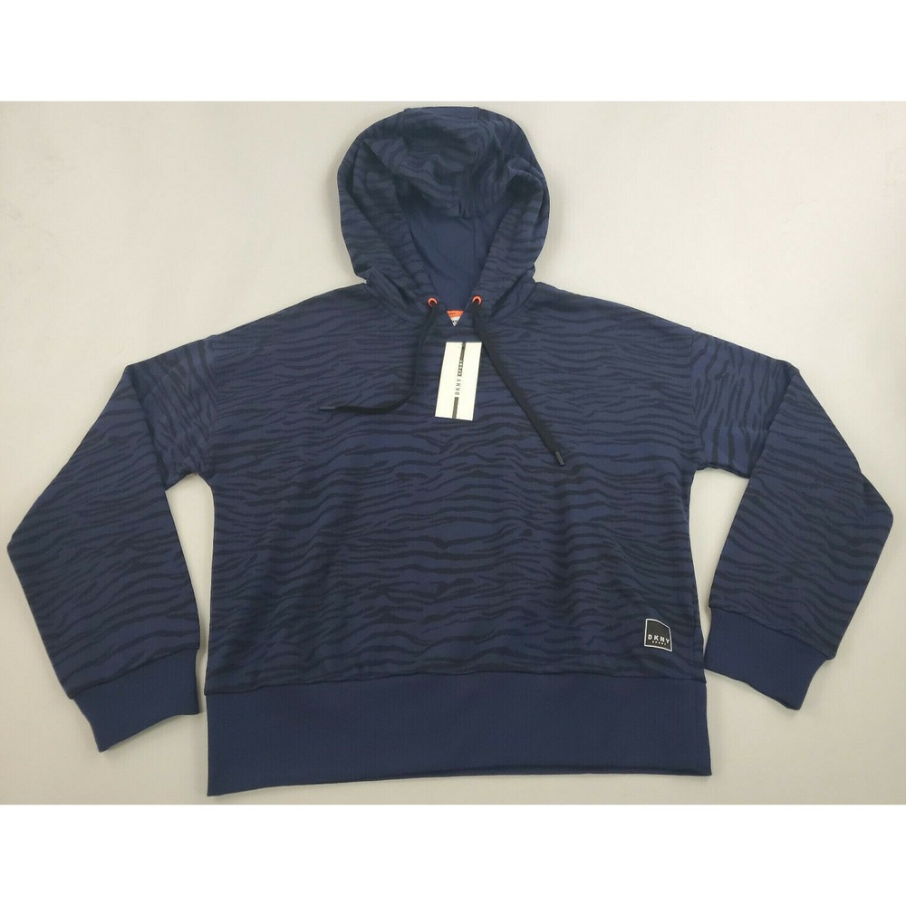 DKNY Sport Women Blue Tiger Stripe Hoodie Sweatshirt DP1T8503 M